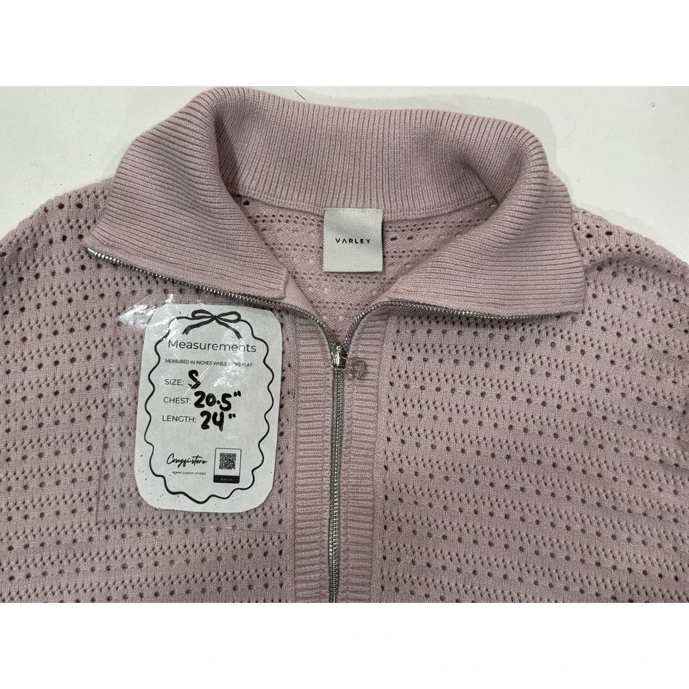 Varley Darla Half Zip Knit Sweater Lilac Pointelle Pullover VAR02468 Small